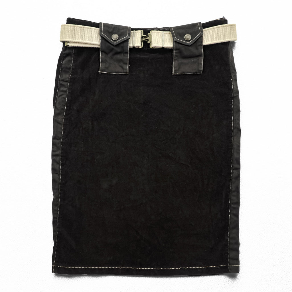 Vintage Jean's Paul Gaultier Belted Pencil Skirt Black Velour Midi Skirt Avant Garde