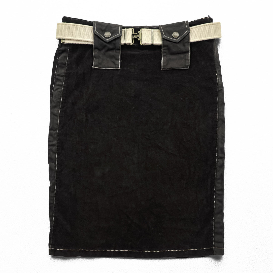 Jean Paul GAULTIER 90年代 ヴィンテージ タイト スカート L ストレッチ ベロア コーデュロイ 膝丈 ベルト付き