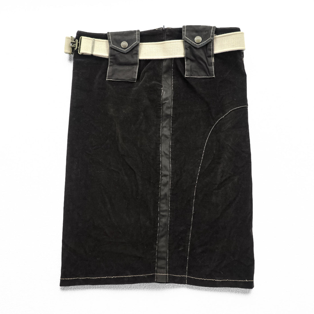 Vintage Jean's Paul Gaultier Belted Pencil Skirt Black Velour Midi Skirt Avant Garde
