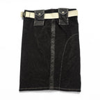 Vintage Jean's Paul Gaultier Belted Pencil Skirt Black Velour Midi Skirt Avant Garde