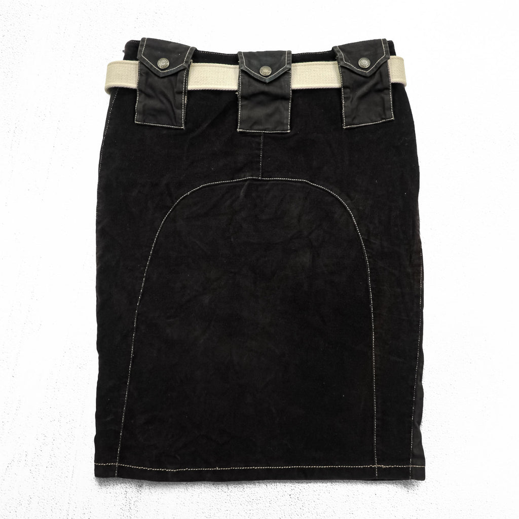 Vintage Jean's Paul Gaultier Belted Pencil Skirt Black Velour Midi Skirt Avant Garde