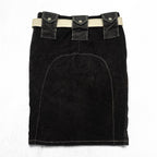 Vintage Jean's Paul Gaultier Belted Pencil Skirt Black Velour Midi Skirt Avant Garde