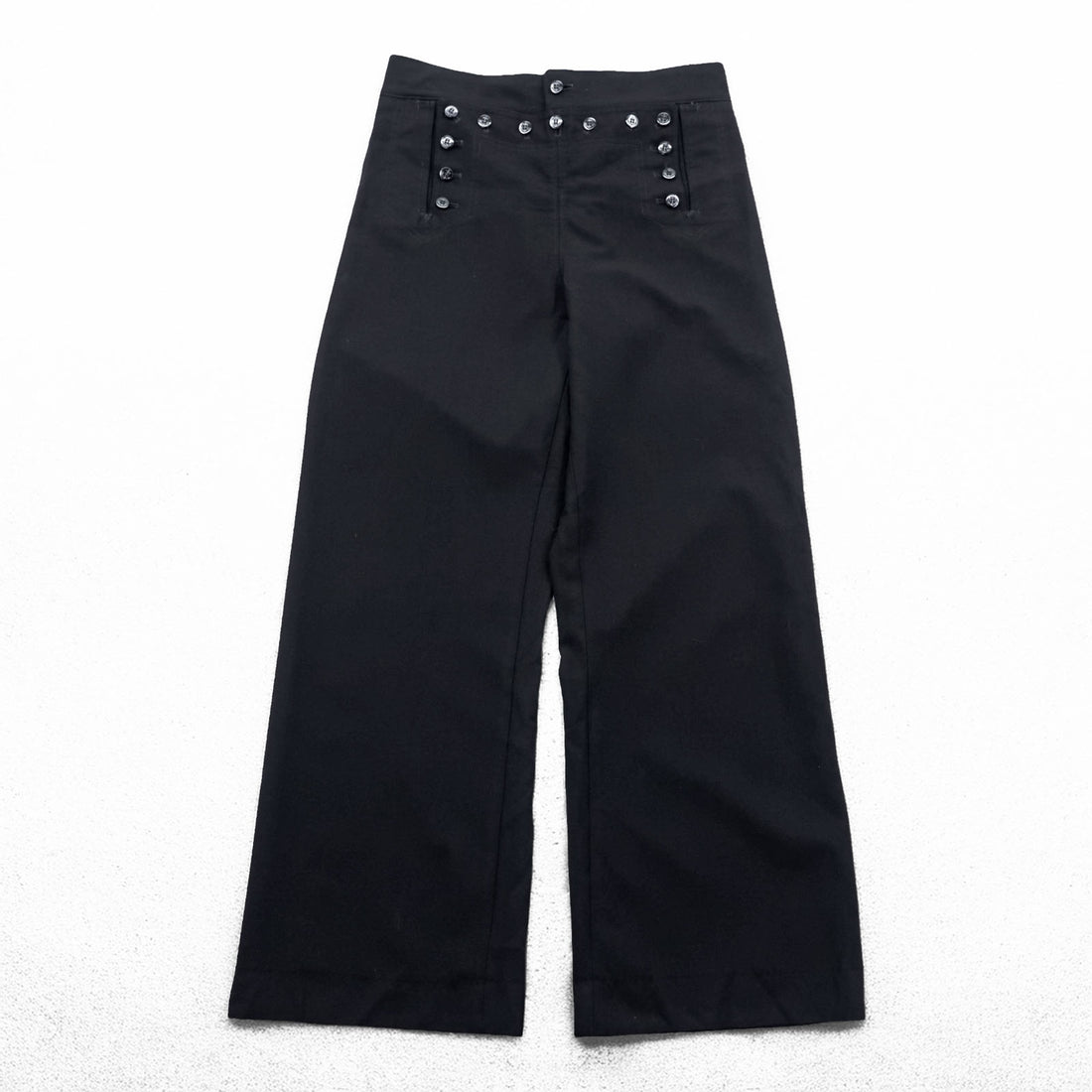 Vintage 1990s US Navy 13-Button Sailor Pants, Size L, Black. DSCP BY OMEGA APPAREL INC. 8405-01-076-6024