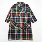 L.L.Bean Plaid Flannel Robe Shirt Green Red Tartan Cotton Belted Lounge Jacket Size L