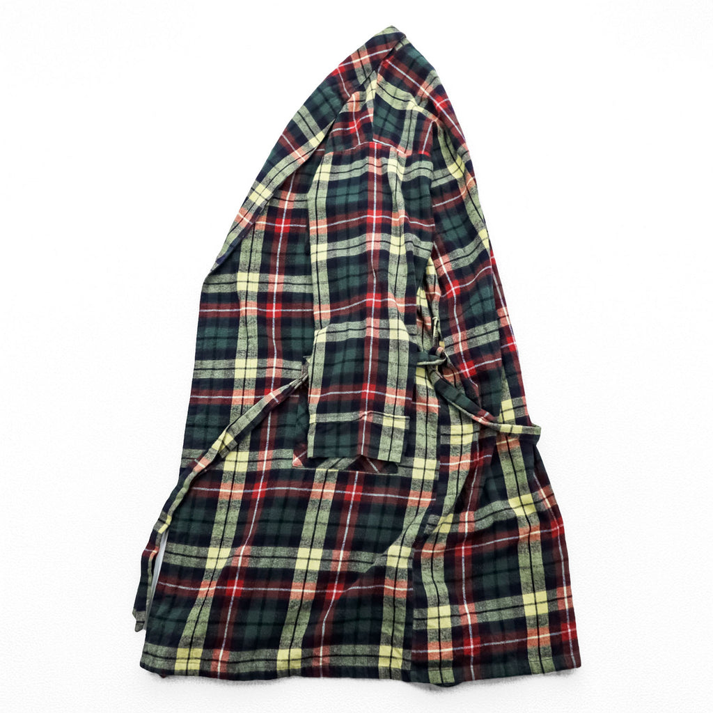 L.L.Bean Plaid Flannel Robe Shirt Green Red Tartan Cotton Belted Lounge Jacket Size L