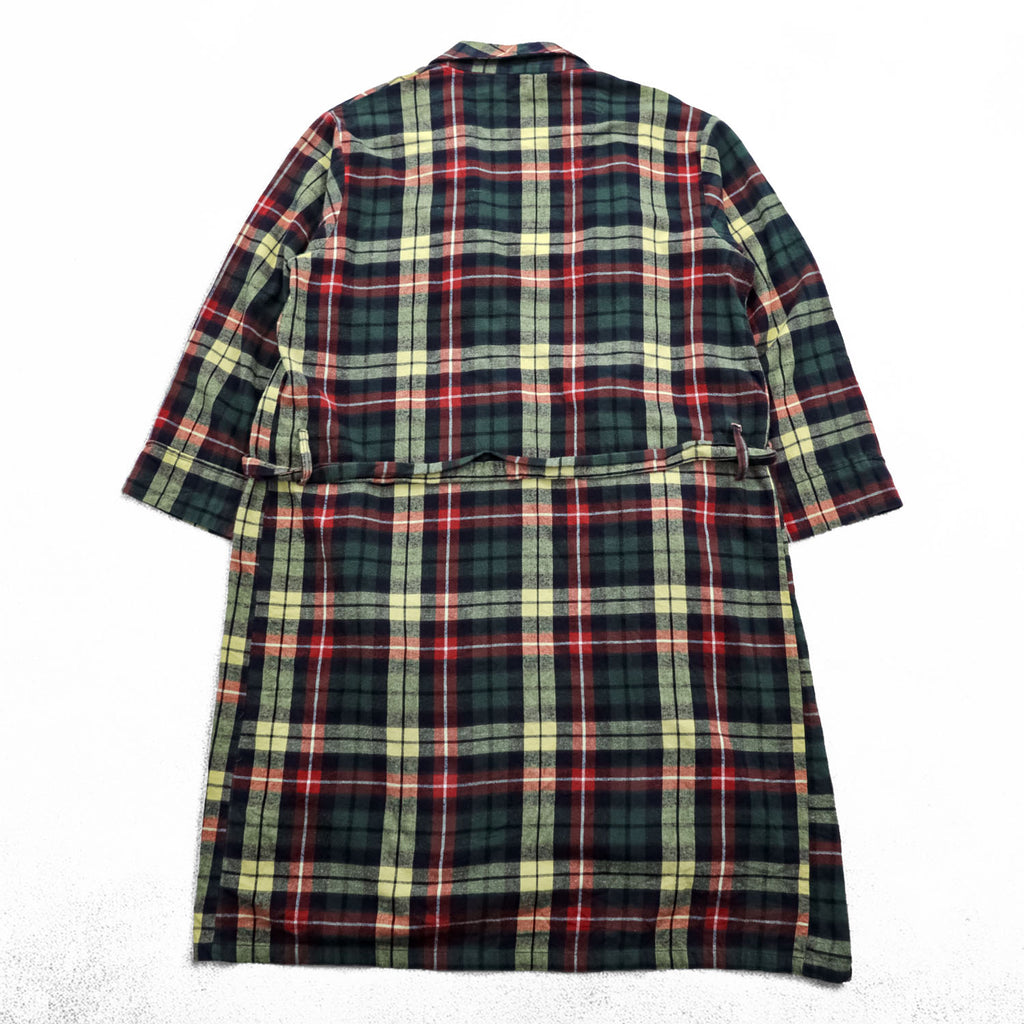 L.L.Bean Plaid Flannel Robe Shirt Green Red Tartan Cotton Belted Lounge Jacket Size L