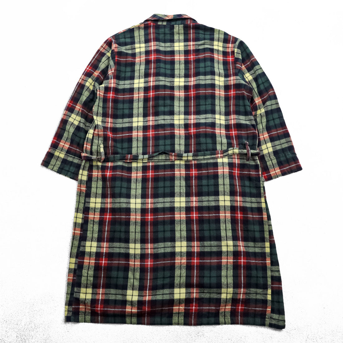L.L.Bean Plaid Flannel Robe Shirt Green Red Tartan Cotton Belted Lounge Jacket Size L