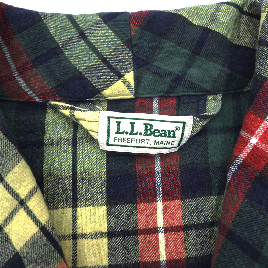 L.L.Bean Plaid Flannel Robe Shirt Green Red Tartan Cotton Belted Lounge Jacket Size L