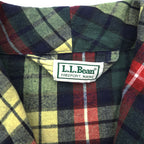 L.L.Bean Plaid Flannel Robe Shirt Green Red Tartan Cotton Belted Lounge Jacket Size L