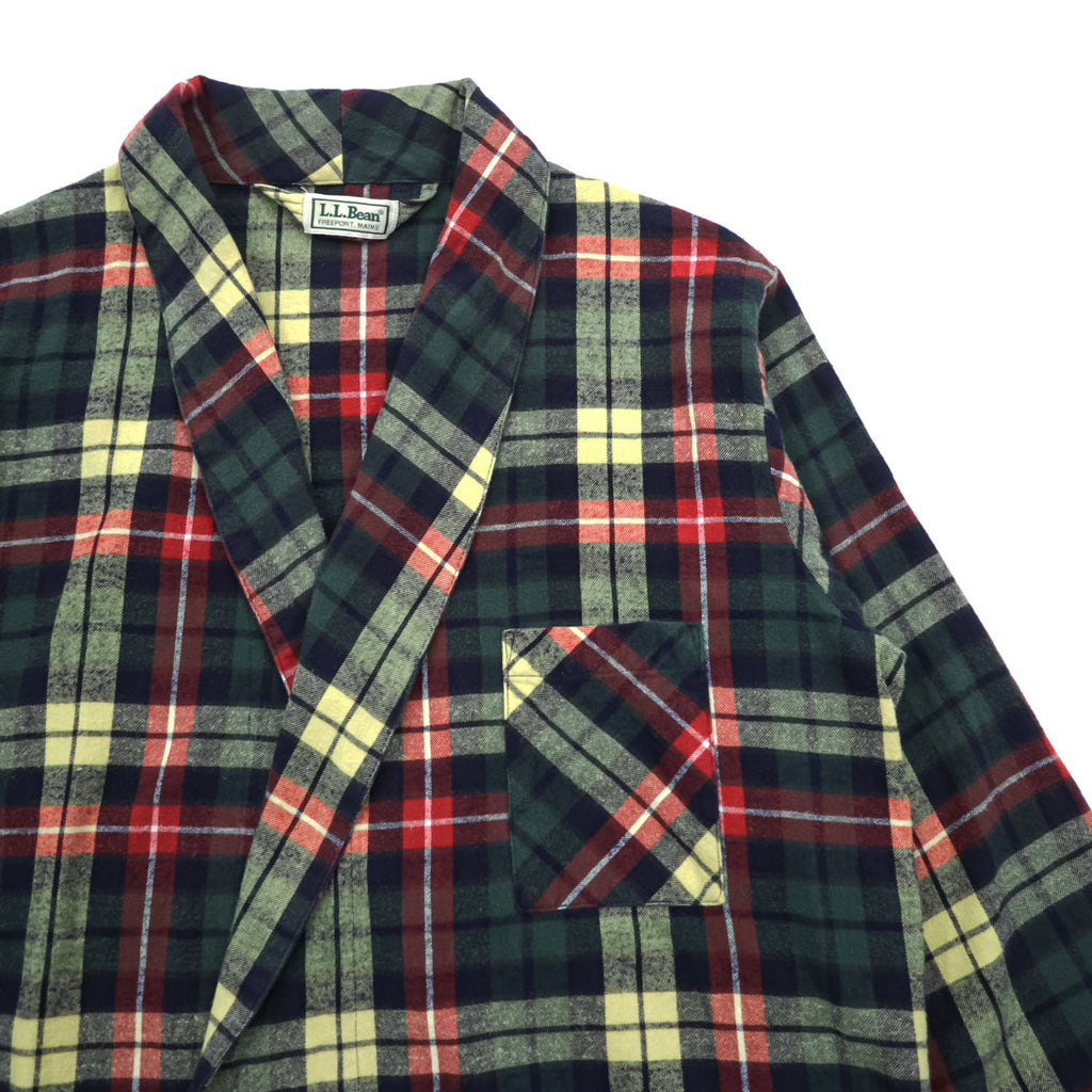 L.L.Bean Plaid Flannel Robe Shirt Green Red Tartan Cotton Belted Lounge Jacket Size L