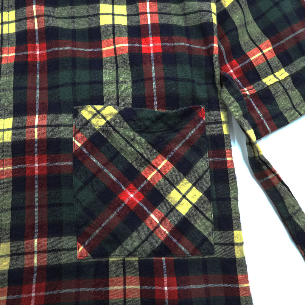 L.L.Bean Plaid Flannel Robe Shirt Green Red Tartan Cotton Belted Lounge Jacket Size L