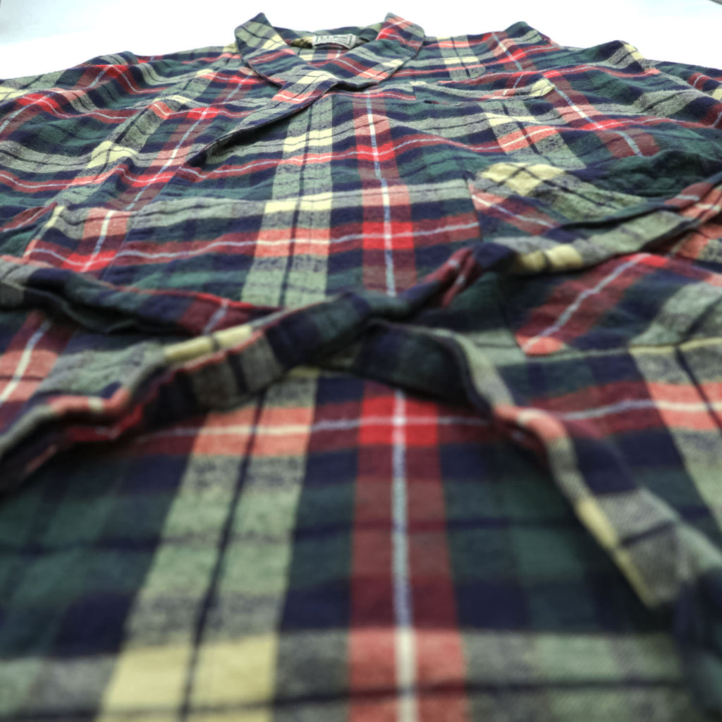 L.L.Bean Plaid Flannel Robe Shirt Green Red Tartan Cotton Belted Lounge Jacket Size L