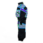 80s Vintage Hotdogger USA Nylon Tracksuit Set Purple Green Checker Stripe Geometric Half Zip Made in USA Size S
