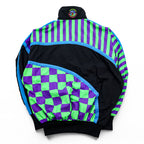 80s Vintage Hotdogger USA Nylon Tracksuit Set Purple Green Checker Stripe Geometric Half Zip Made in USA Size S