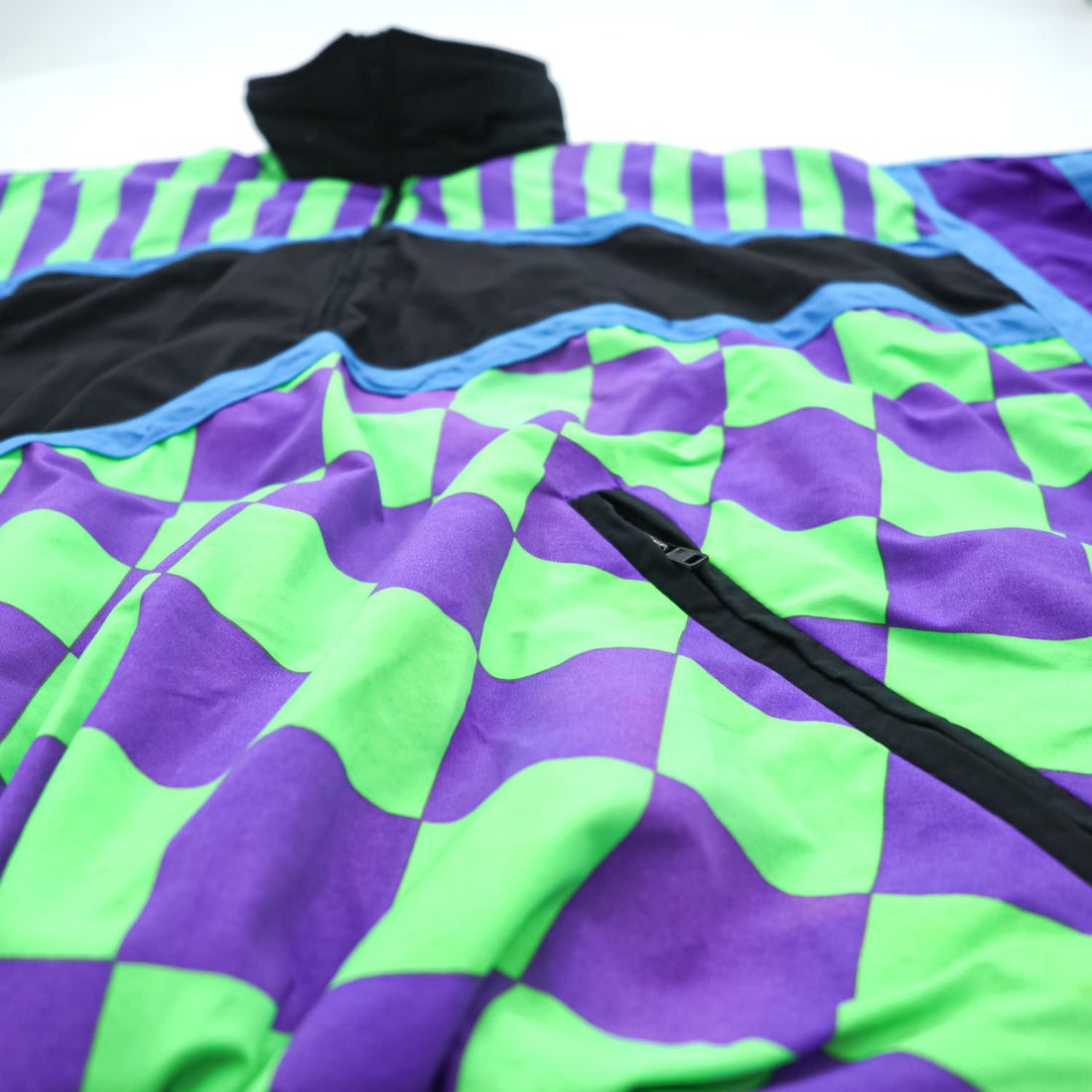 80s Vintage Hotdogger USA Nylon Tracksuit Set Purple Green Checker Stripe Geometric Half Zip Made in USA Size S