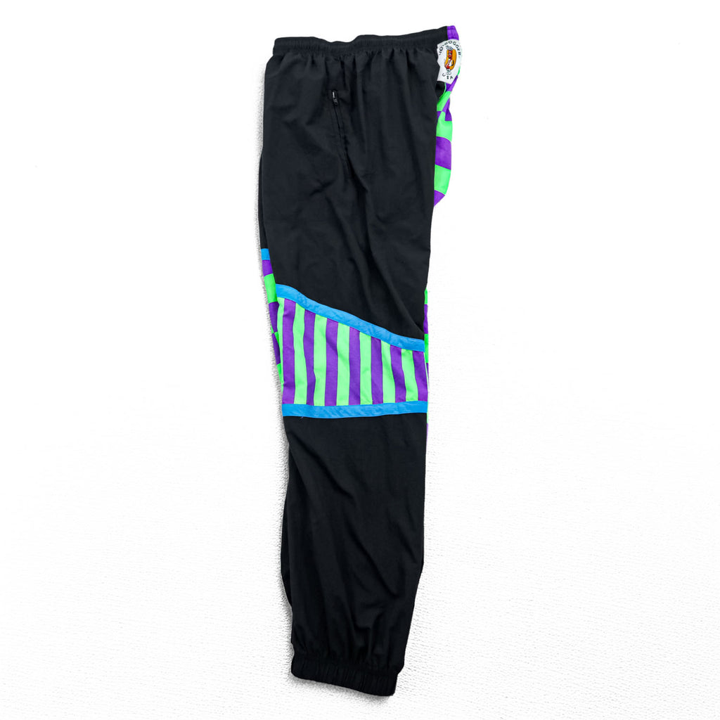 80s Vintage Hotdogger USA Nylon Tracksuit Set Purple Green Checker Stripe Geometric Half Zip Made in USA Size S