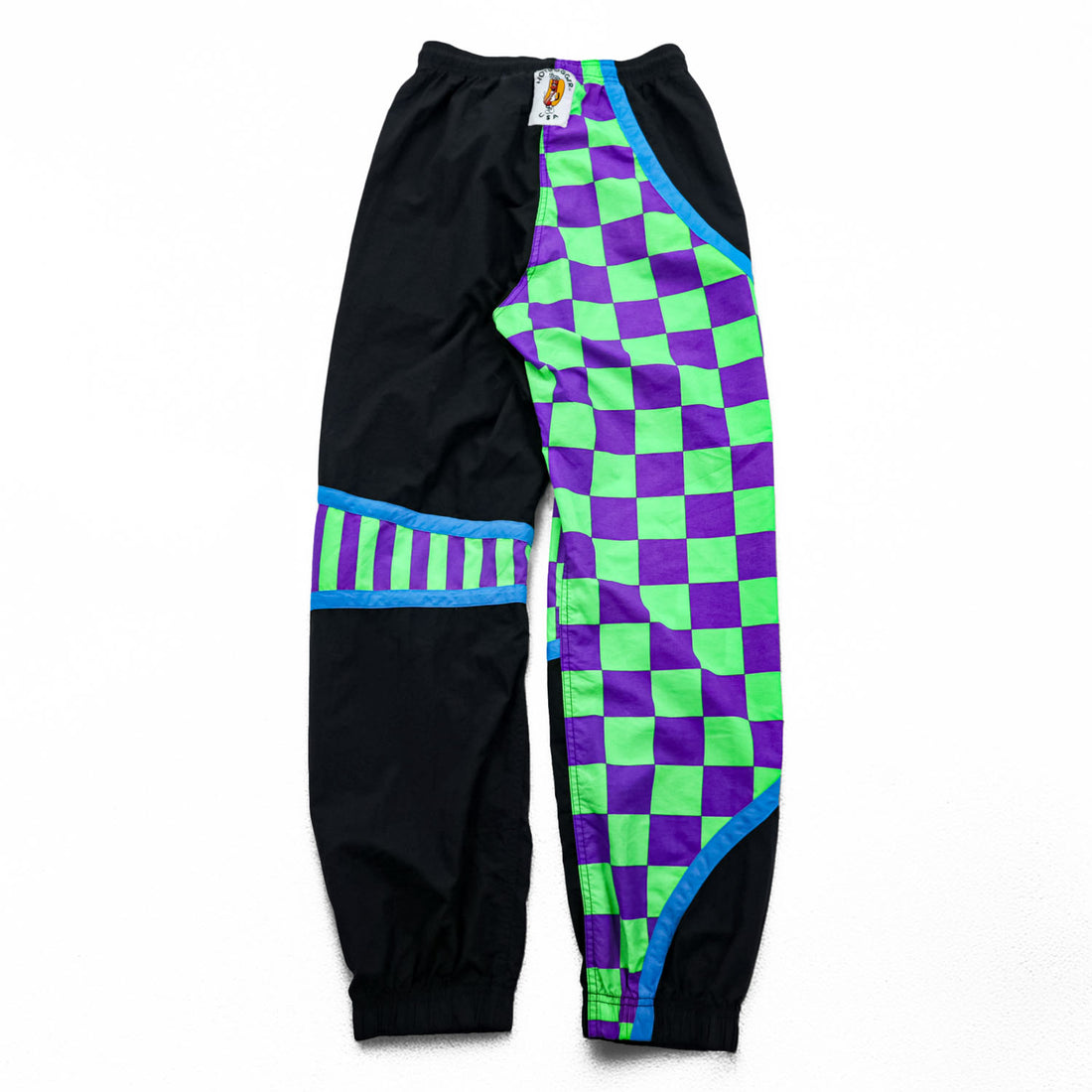 80s Vintage Hotdogger USA Nylon Tracksuit Set Purple Green Checker Stripe Geometric Half Zip Made in USA Size S