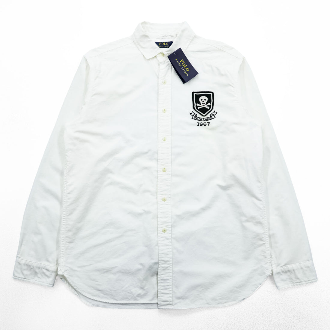 Polo Ralph Lauren Oxford Shirt, Size L, White, Skull Numbering Patch, Unused