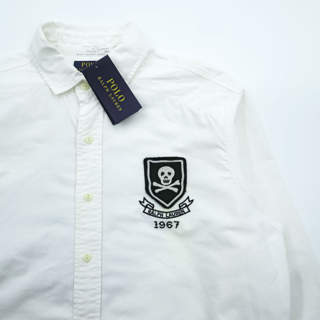 Polo Ralph Lauren オックスフォード シャツ L ホワイト スカル ナンバリング ワッペン 未使用品