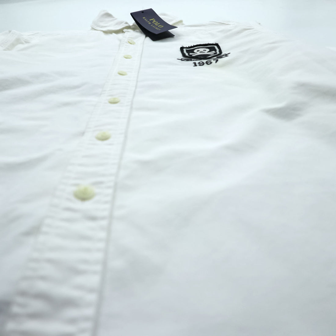Polo Ralph Lauren オックスフォード シャツ L ホワイト スカル ナンバリング ワッペン 未使用品