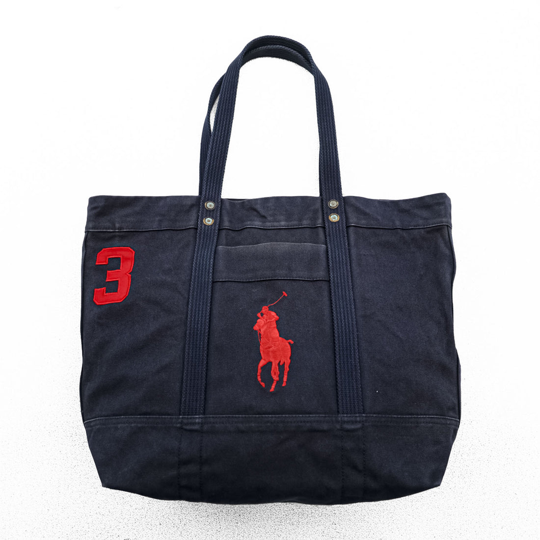 Polo Ralph Lauren ビッグポニー 刺繍 キャンバス トートバッグ ネイビー ヴィンテージ加工 ジップトップ