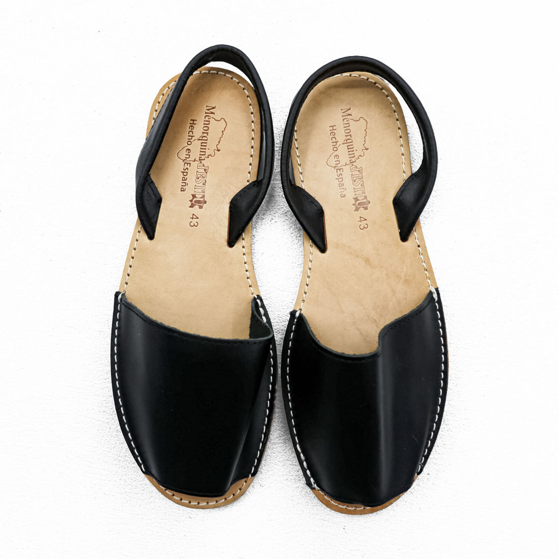Menorquina d’ESTIU Black Leather Avarca Sandals Made in Spain Size 43