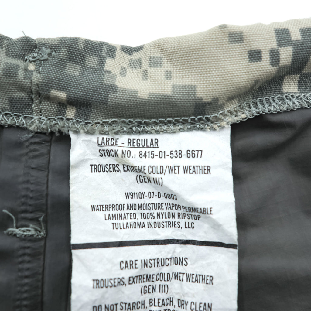 US ARMY 米軍 ECWCS GEN3 LEVEL6 GORE-TEX シェルパンツ トラウザーズ L カーキ ゴアテックス 防水 デジカモ ミリタリー 8415-01-538-6677