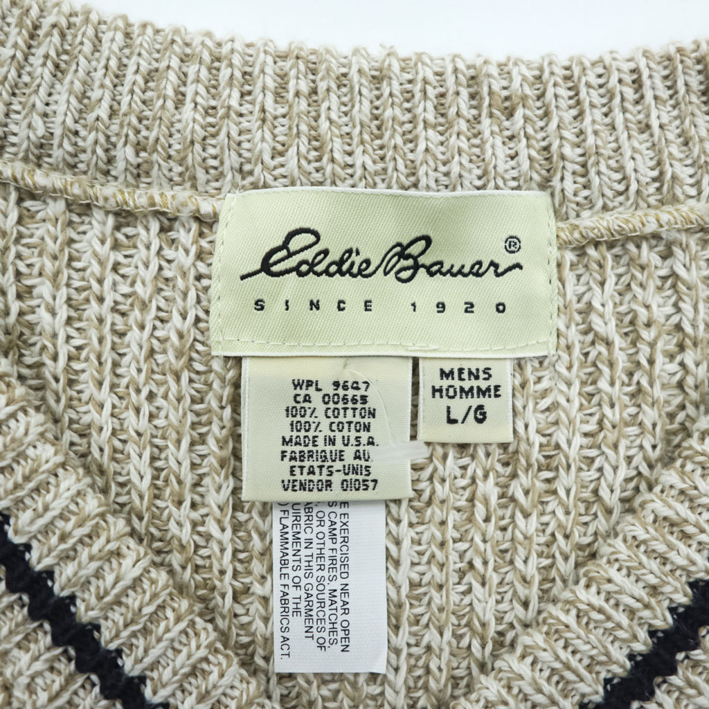 Eddie Bauer 90年代 USA製 ヴィンテージ Vネック コットンニット ベスト L ベージュ リブ編み