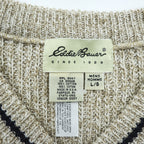 Eddie Bauer 90年代 USA製 ヴィンテージ Vネック コットンニット ベスト L ベージュ リブ編み