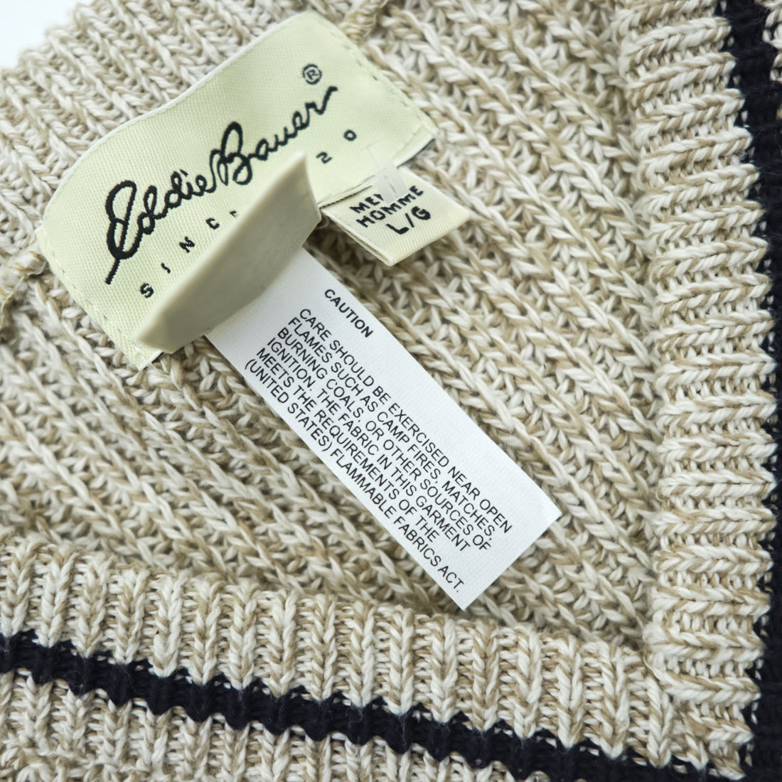 Eddie Bauer 90年代 USA製 ヴィンテージ Vネック コットンニット ベスト L ベージュ リブ編み