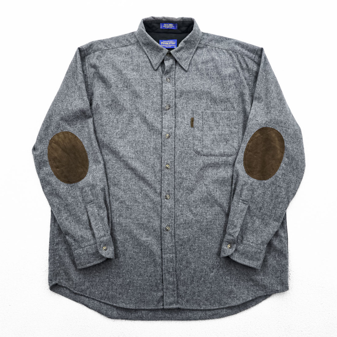PENDLETON Long-Sleeve Flannel Shirt, Size XL, Grey, TRAIL SHIRT, Leather Elbow Patches