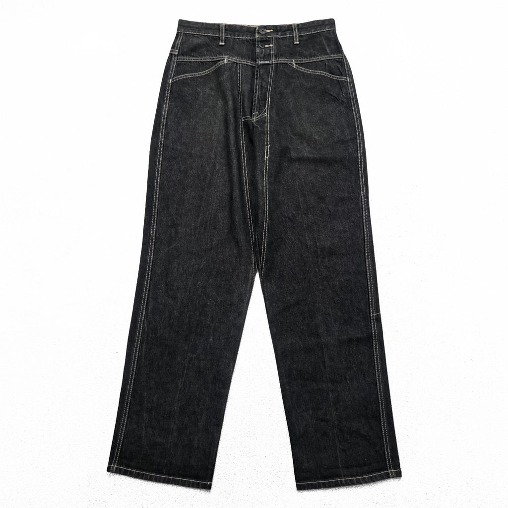 Marithe Francois Girbaud Wide Leg Denim Jeans Dark Indigo Contrast Stitch 32M Baggy