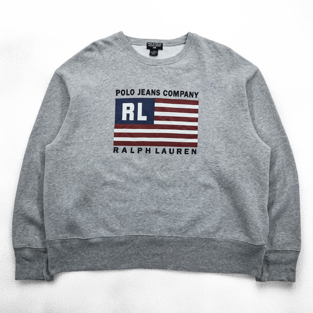 Polo Ralph Lauren 90年代 ヴィンテージ 星条旗 プリント スウェット トレーナー L グレー POLO JEANS CO.