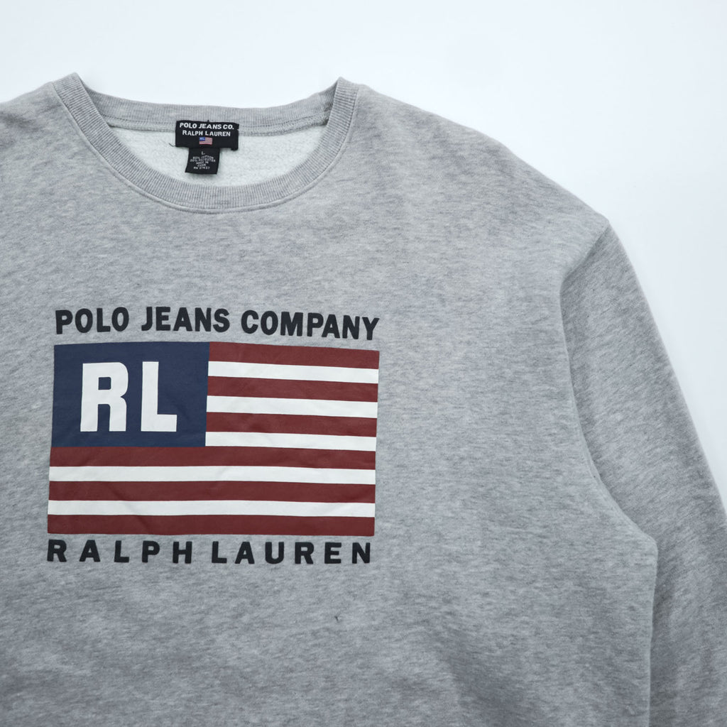 Polo Ralph Lauren 90年代 ヴィンテージ 星条旗 プリント スウェット トレーナー L グレー POLO JEANS CO.