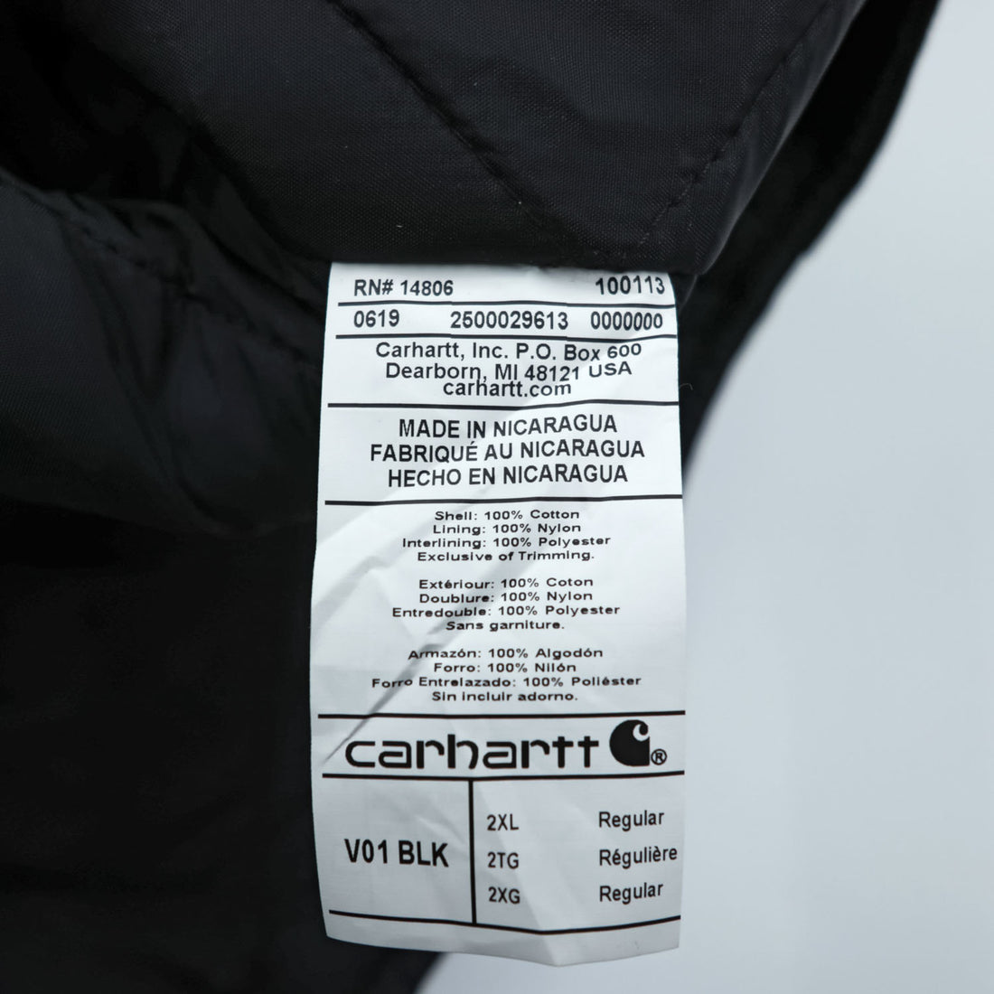 Carhartt V01 BLK Duck Vest Black Quilted Insulated Rib Collar Full Zip 2XL Regular