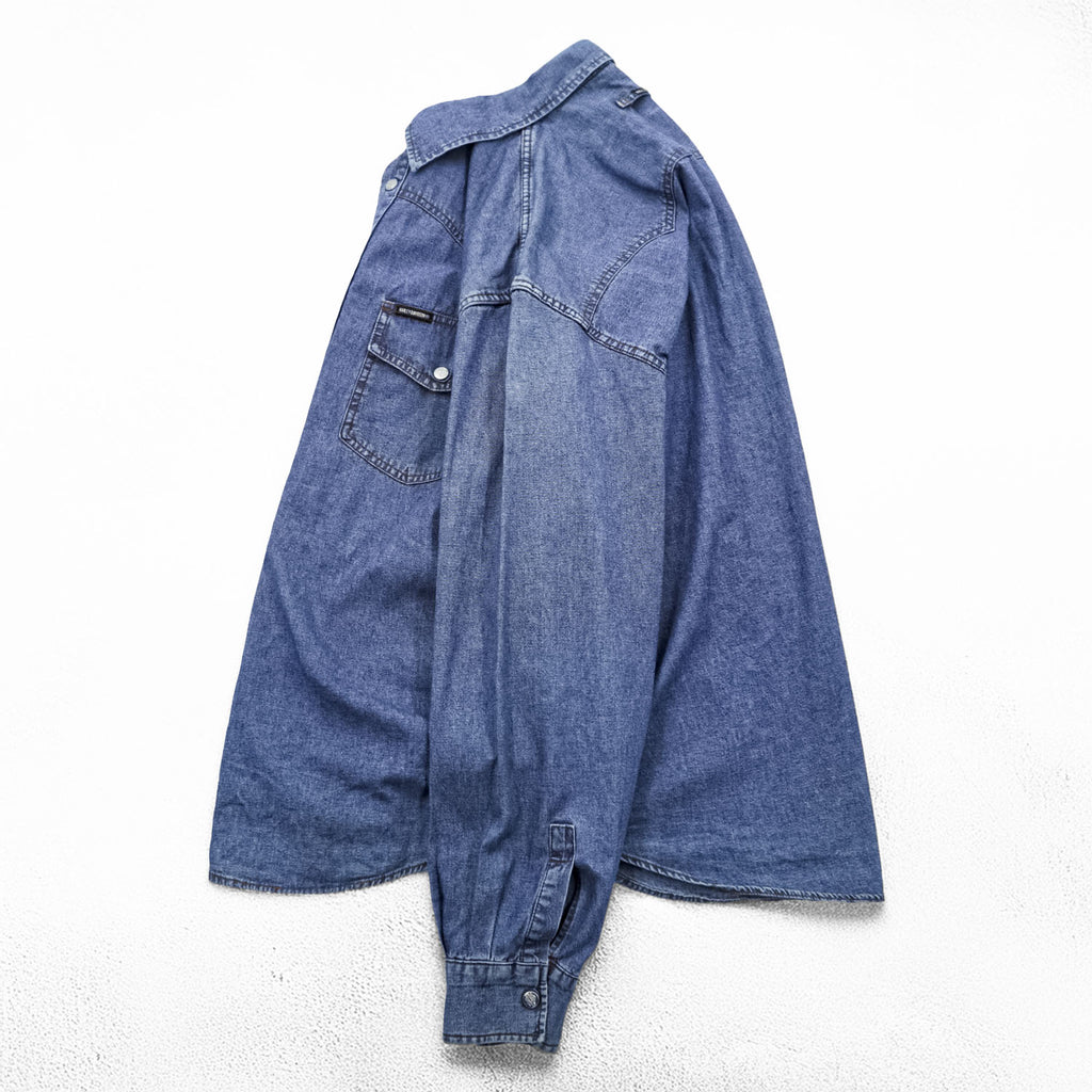 HARLEY DAVIDSON Denim Long-Sleeve Western Shirt, Size XL, Blue, Snap Button