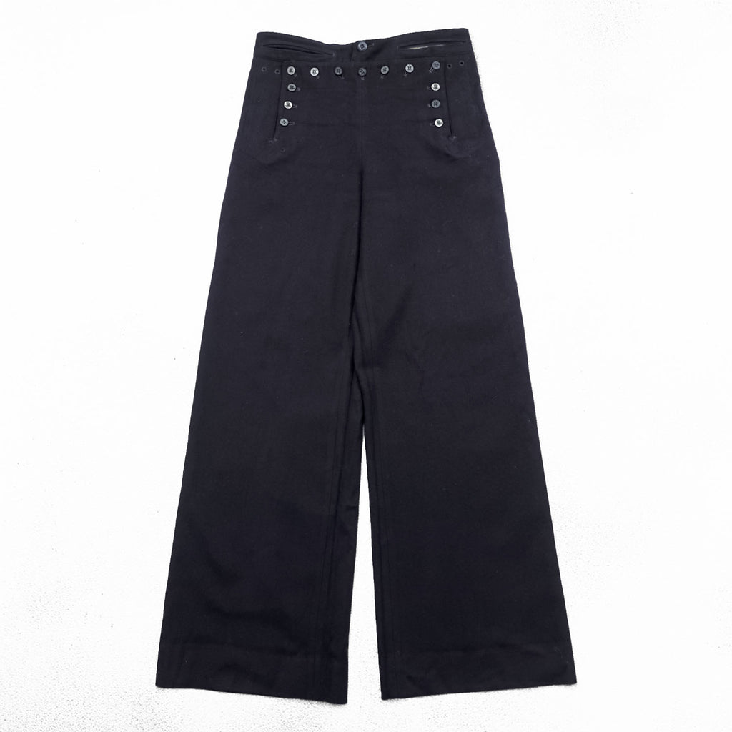 40年代 US NAVY 米軍 ヴィンテージ NAVAL CLOTHING FACTORY 13ボタン セーラーパンツ M ネイビー メルトンウール ワイド フレア SERVALジップ ステンシル