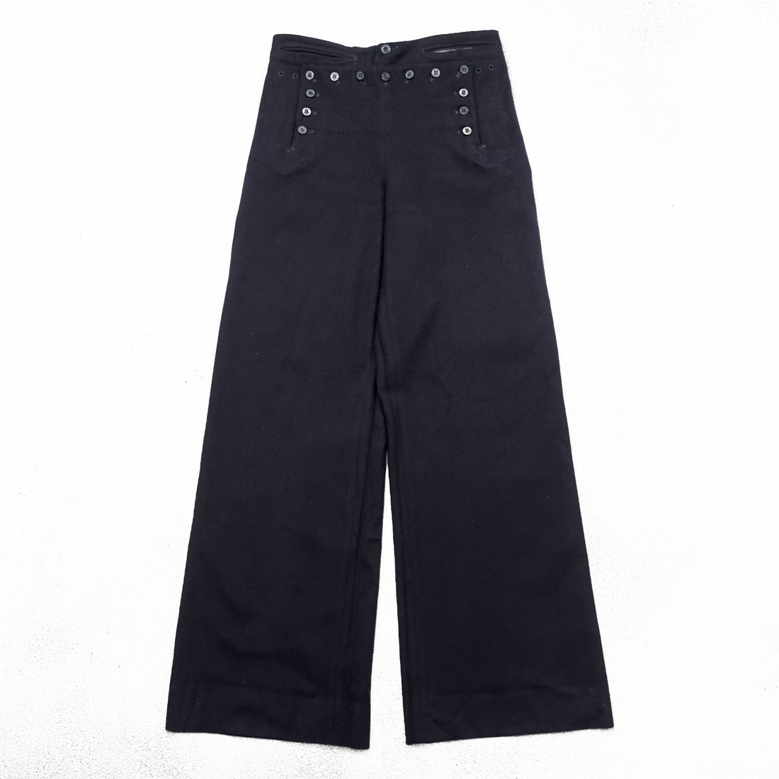 40年代 US NAVY 米軍 ヴィンテージ NAVAL CLOTHING FACTORY 13ボタン セーラーパンツ M ネイビー メルトンウール ワイド フレア SERVALジップ ステンシル