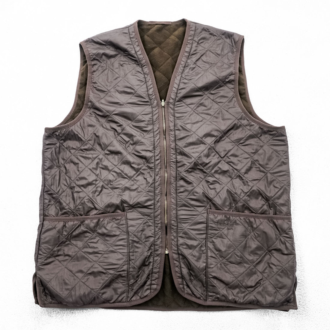 Barbour リバーシブル キルティングベスト フリースライナー XL ブラウン ナイロン MLI0002