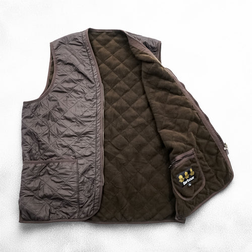 Barbour Polarquilt Waistcoat Zip-In Liner Vest Brown Quilted Fleece Lined MLI0002 Size XL