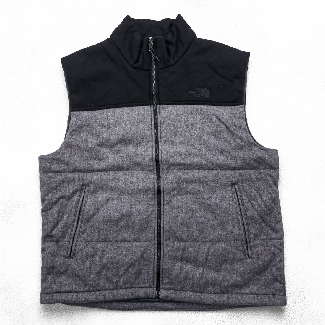 THE NORTH FACE ウールブレンド 中綿 ダウンベスト XL グレー ブラック ドローコード バイカラー A9U7
