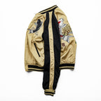 Karakuri Tamashi Reversible Souvenir Jacket, Size L, Satin Rayon, Black/Beige Japanese Embroidery Nishikigoi Carp Crane 283814