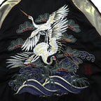 Karakuri Tamashi Reversible Souvenir Jacket, Size L, Satin Rayon, Black/Beige Japanese Embroidery Nishikigoi Carp Crane 283814