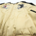 Karakuri Tamashi Reversible Souvenir Jacket, Size L, Satin Rayon, Black/Beige Japanese Embroidery Nishikigoi Carp Crane 283814