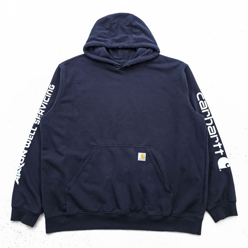 Carhartt Loose Fit Hoodie, Size 2XL, Navy, Sleeve Print, TS0288