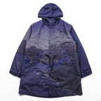 Desigual Mod Parka M Indigo Blue Patterned Drawstring Detachable Liner Landscape Ukiyo-e 23SMEW03