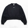 NIKE Oversized Cropped Sweatshirt, Free Size, Black, Center Swoosh, Short Length, Wide Silhouette, DJ7665-010