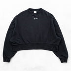 NIKE Oversized Cropped Sweatshirt, Free Size, Black, Center Swoosh, Short Length, Wide Silhouette, DJ7665-010