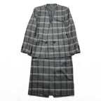 Burberrys Vintage Women’s Plaid Skirt Suit Set Gray Windowpane Double Button Jacket