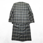 Burberrys Vintage Women’s Plaid Skirt Suit Set Gray Windowpane Double Button Jacket